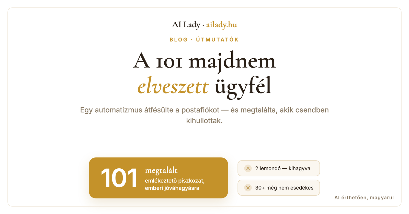 A 101 majdnem elveszett ügyfél — akit egy automatizmus talált meg