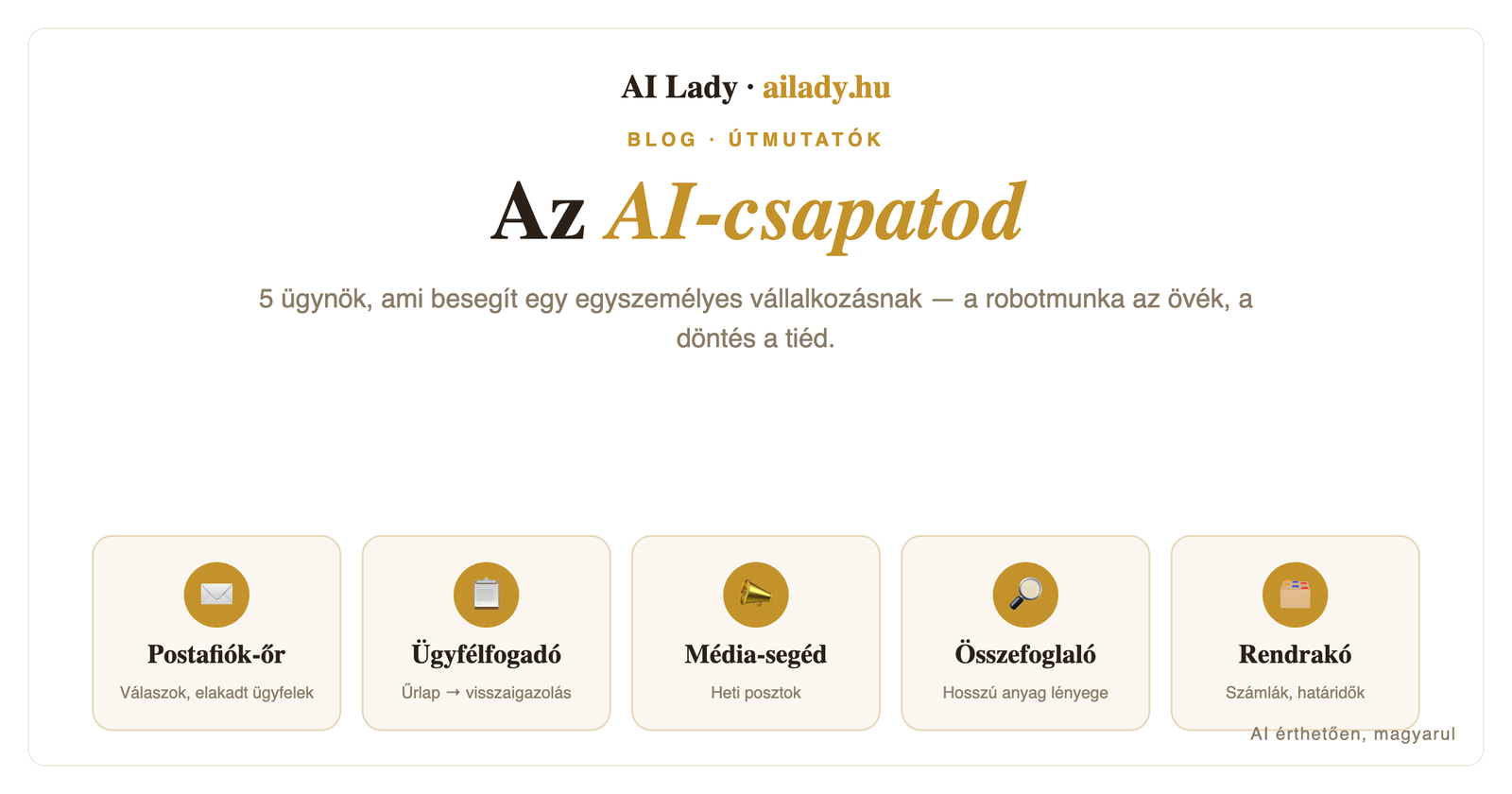 Az AI-csapatod: 5 ügynök, ami besegít egy egyszemélyes vállalkozásnak
